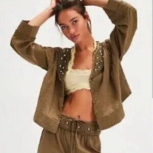 NWOT Free People Sweet As Roses in Sage Embroidered Cotton Two Piece Set Size M